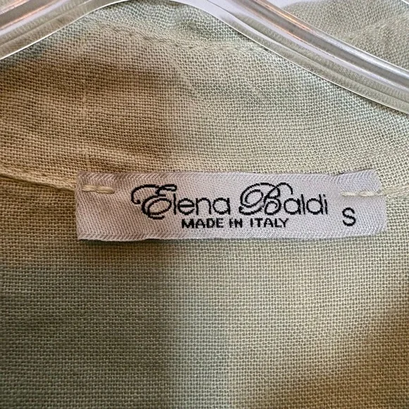 Elena Baldi Made in Italy Linen‎ Tunic Dress Shirt Khaki Green Size S Vacation - Picture 5 of 9